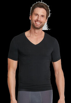 Schiesser Heren Shirt Korte Mouwen V-hals zwart- Personal Fit