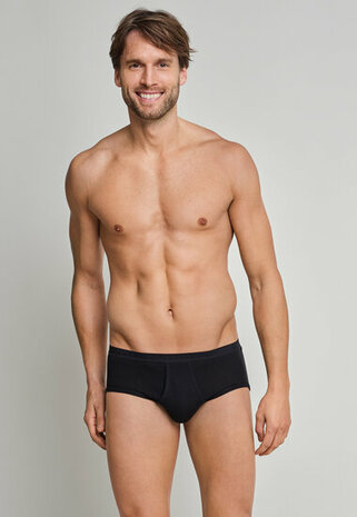 Schiesser Heren Sportslip Met Gulp Zwart - Original Feinripp