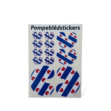 Frysl&acirc;n stickervel met 12 Pompebl&ecirc;dstickers rood/wit/blauw