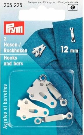 Broek- en rokhaken met staafjes-  zilverkleurig 12 mm