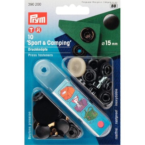 Prym drukknopen 10 stuks sport &amp; camping  15 mm zwart 390 200