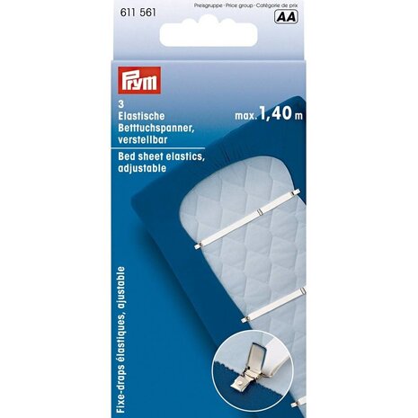 Prym 3 Lakenspanners elastisch 18mm wit. MAX. 1.40 METER.