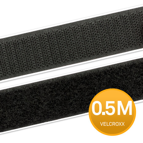 Klittenband Zelfklevend Zwart 25 mm - 0.50 meter