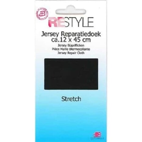 Jersey Reparatiedoek Stretch Strijkbaar - Zwart - 12 x 45 cm
