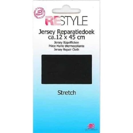 Jersey Reparatiedoek Stretch Strijkbaar - Zwart - 12 x 45 cm