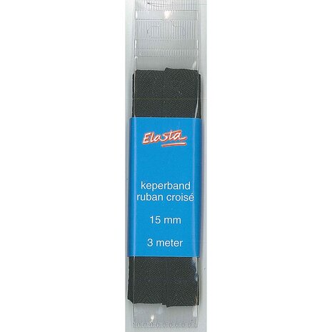 Keperband  zwart 15 mm - 3mtr