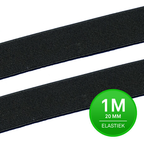 Soepel Elastiek Zwart 1 meter 20 mm breed