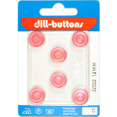 Dill Knoop Licht Roze 2 gaats 13 mm - 6 stuks