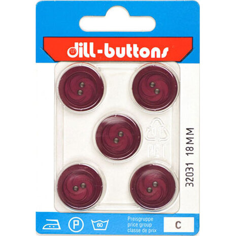 Dill Knoop Bordeaux Rood 2 gaats 18 mm - 5 stuks