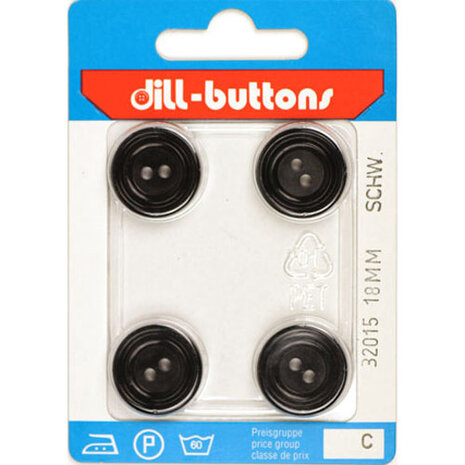 Dill Knoop Zwart 2 gaats 18 mm - 4 stuks