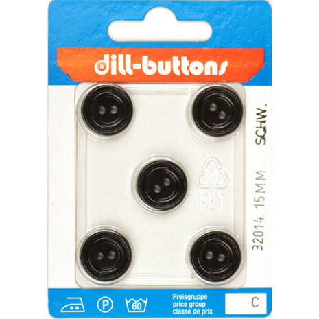 Dill Knoop Zwart 2 gaats 15 mm - 5 stuks