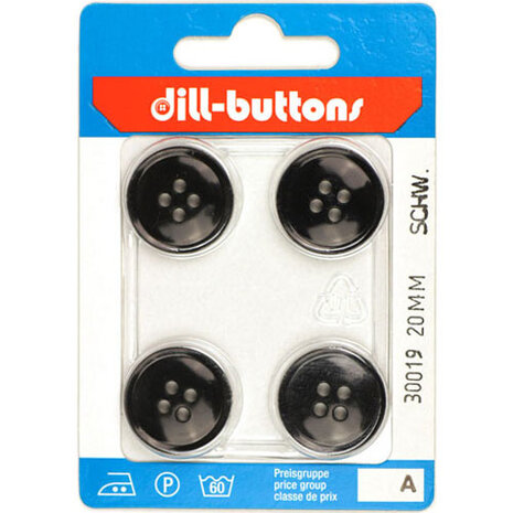 Dill Knoop Zwart 4 gaats 20 mm - 4 stuks