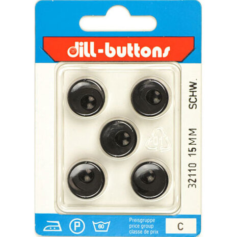 Dill Knoop Zwart Achtersteek 15 mm - 5 stuks
