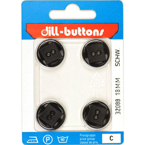 Dill Knoop Zwart 2 gaats 18 mm - 4 stuks