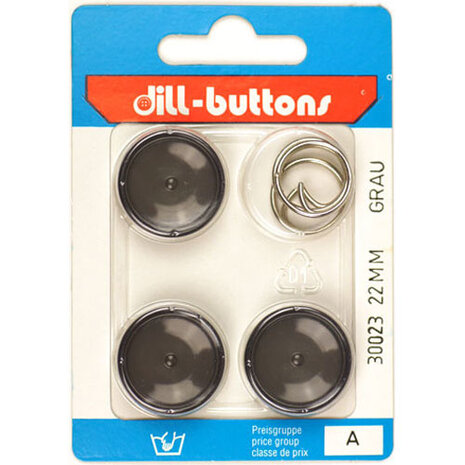 Dill Knoop Grijs Achtersteek 22 mm - 3 stuks + 3 Aanbreng Ringen