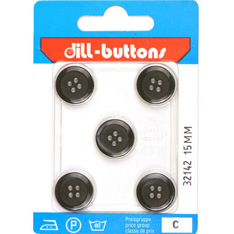 Dill Knoop Donker Grijs 4 gaats 15 mm - 5 stuks