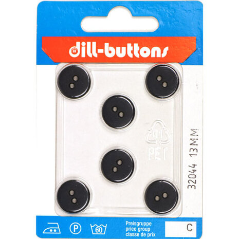 Dill Knoop Zwart 2 gaats 13 mm - 6 stuks