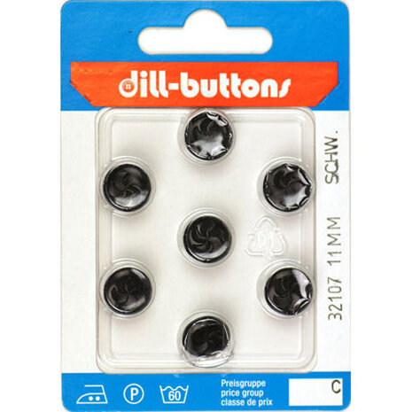 Dill Knoop Zwart Achtersteek 11 mm - 7 stuks