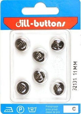 Knoop donker zilver 11 mm - 6 stuks