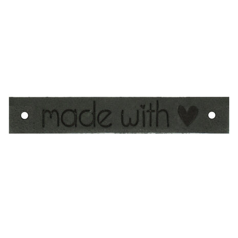 Leren label donkergrijs  &quot;made with &hearts;&quot;