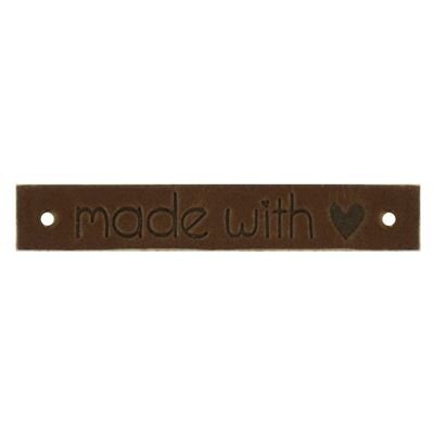 Leren label donkerbruin &quot;made with &hearts;&quot;