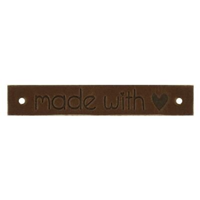 Leren label donkerbruin &quot;made with &hearts;&quot;