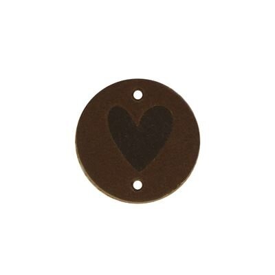 Leren label bruin Round Hart 30 mm