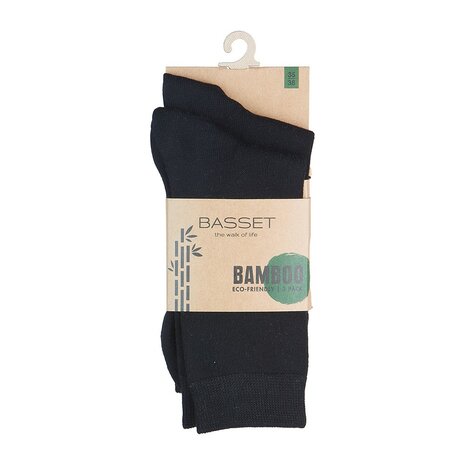 Basset Dames en Heren Bamboo sokken zwart-2 pack