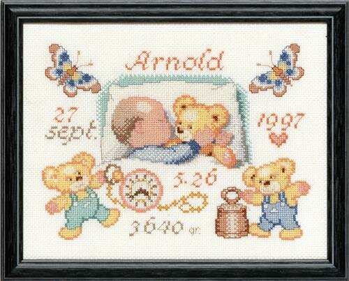 Borduurpakket telpatroon a&iuml;da Geboorte Baby /teddybeertjes 30 x 24 cm  