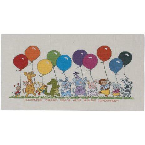 Borduurpakket Dieren met ballonnen 22x42 cm 