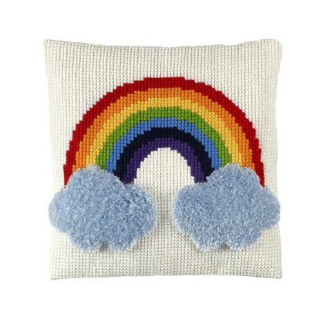 Voorbedrukt knoop / kruissteek kussenpakket Regenboog 40 x 40 cm