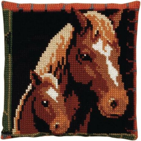 Voorbedrukt kruissteek kussenpakket Paard met veulen 40x40cm