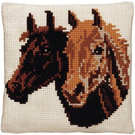 Voorbedrukt kruissteek kussenpakket Paardenhoofden 40x40cm