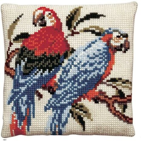Voorbedrukt kruissteek kussenpakket Parrots 40x40cm