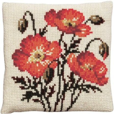 Voorbedrukt kruissteek kussenpakket Papavers 40x40cm