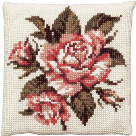 Voorbedrukt kruissteek kussenpakket Roze rozen 40x40cm
