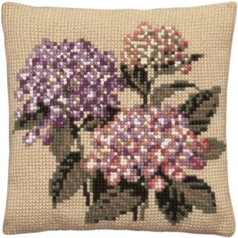 Voorbedrukt kruissteek kussenpakket Hortensia&#039;s 40x40cm