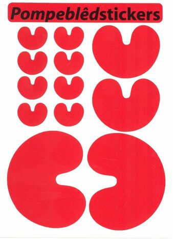 Frysl&acirc;n stickervel met 12 Pompebl&ecirc;dstickers rood