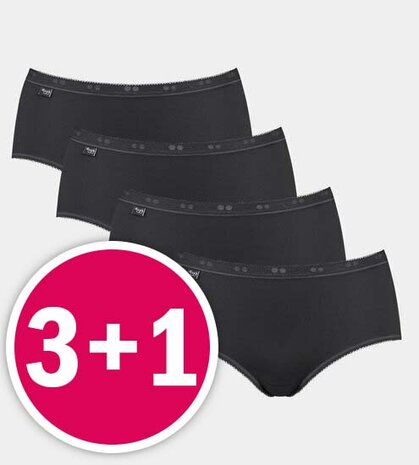 Sloggi Dames Basic+ Midi Zwart 4-pack