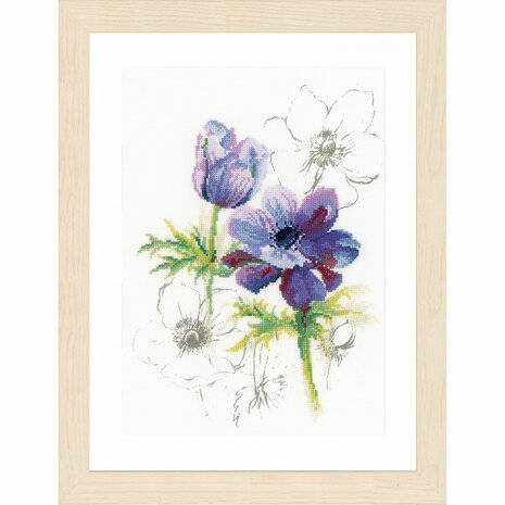 Lanarte Borduurpakket telpatroon Blauwe anemonen ca. 20 x 28 cm