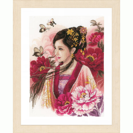 Lanarte Borduurpakket telpatroon Asian lady in pink ca. 30 x 41 cm