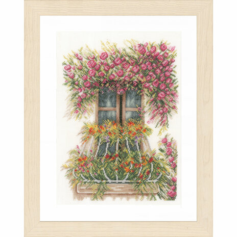 Lanarte Borduurpakket telpatroon Balkon met bloemen ca. 27 x 36 cm