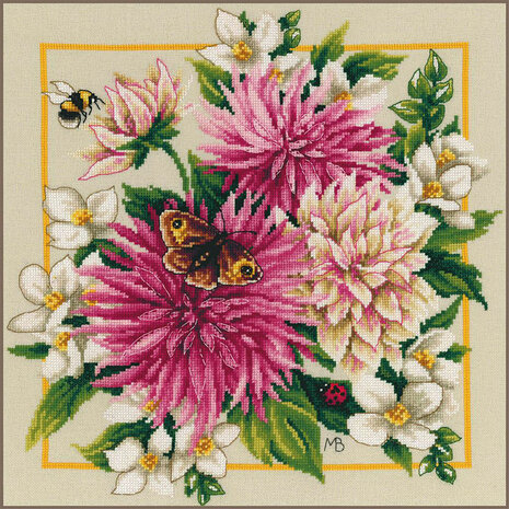 Lanarte Telpakket kit Roze dahlia ca. 29x29cm