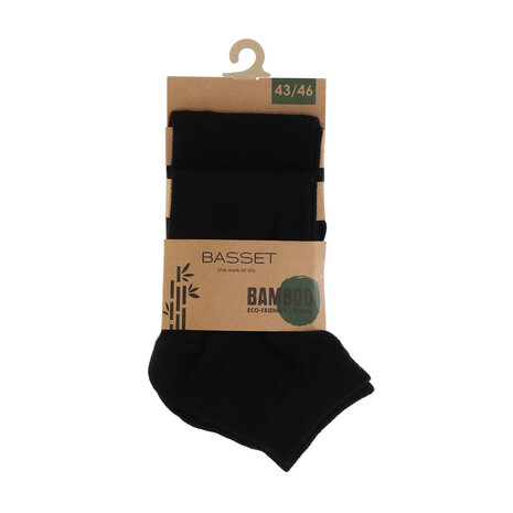 Basset Dames en Heren Bamboo sokken  Quarters zwart-2 pack