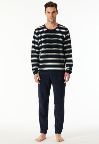  Herenpyjama Badstof Schiesser Nacht Blauw &amp; Wit