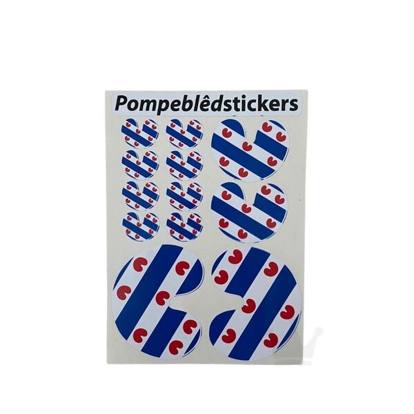 Fryslân stickervel met 12 Pompeblêdstickers rood/wit/blauw