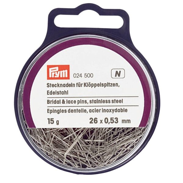 Kantklosspelden edelstaal 0,53 x 26 mm. 2 doosjes a 15 gram