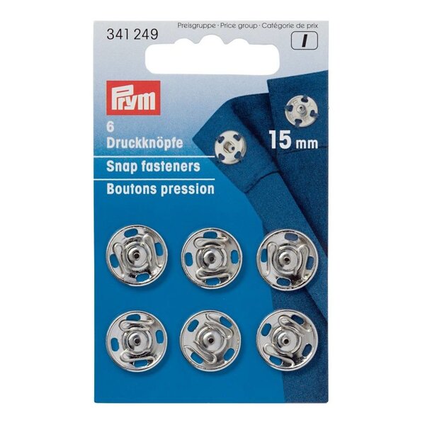 Prym opnaaidrukknoop 15 mm zilver-6stuks