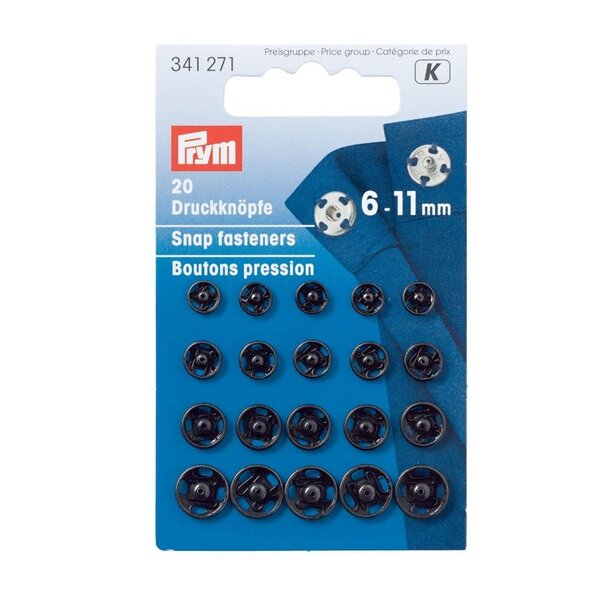 Prym opnaaidrukknoop 6-11mm Zwart-20stuks