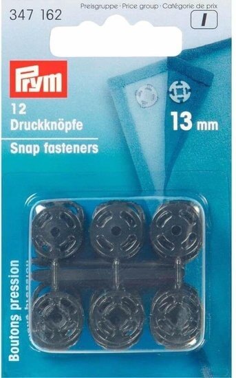 Prym opnaaibare drukknoop kunststof zwart  13mm zwart-12stuks
